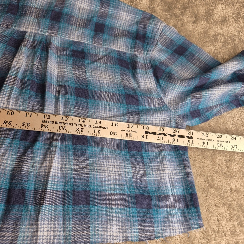 NEW Urban Renewal Womens Raw Crop Flannel Shirt‎ Blue Teal Plaid Reworked S/M - Picture 11 of 12